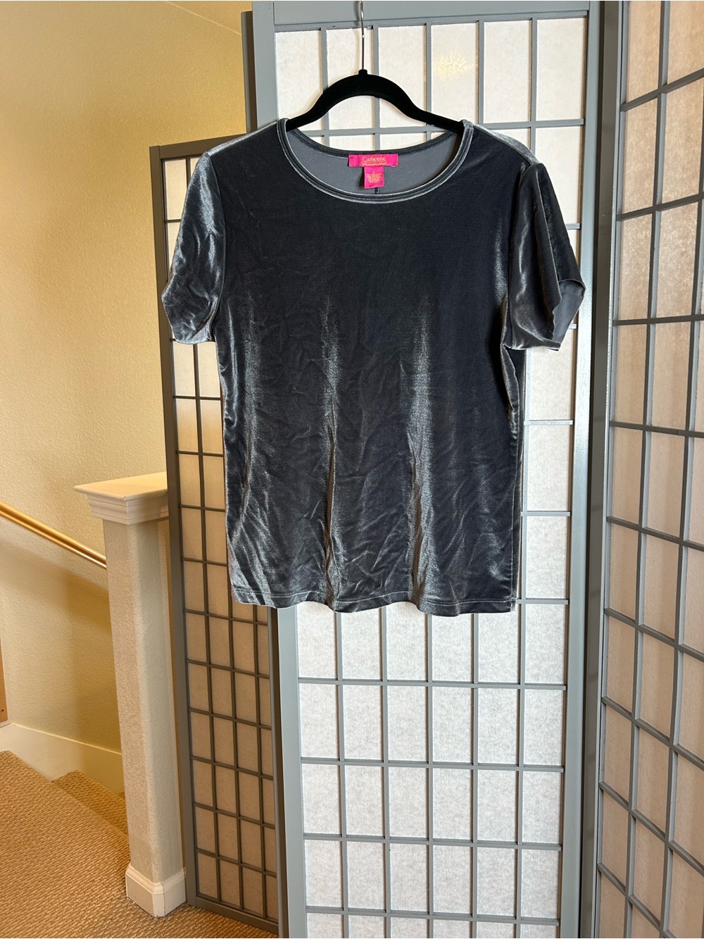 Catherine Malandrino Gray Velvet Short Sleeve Tee